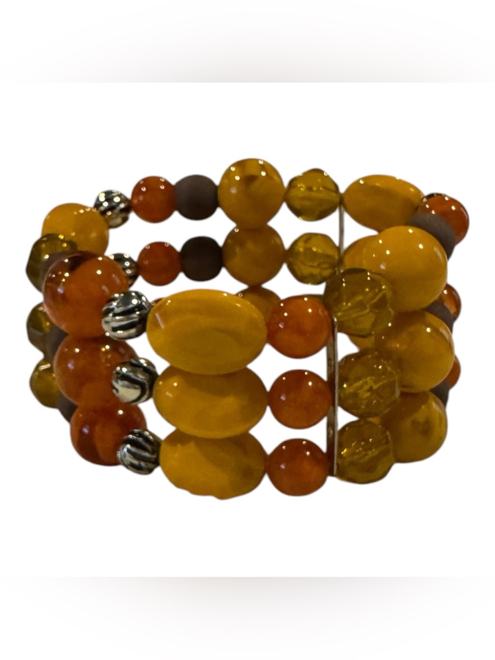 Handcrafted Yellow & Orange Beaded Stretch‎ Bracelet